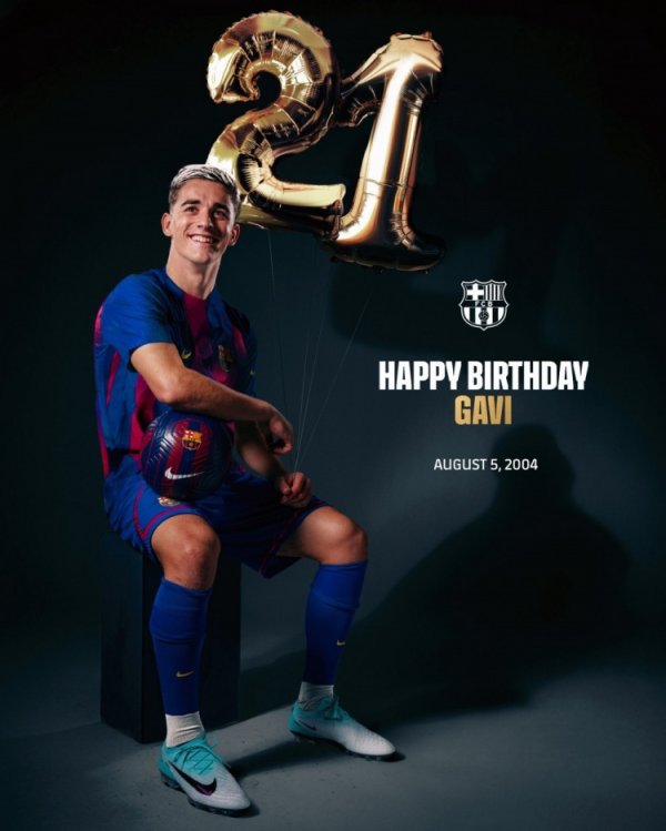 巴萨官方祝加维21岁寿辰散漫，球员为巴萨出战153场斩获5冠