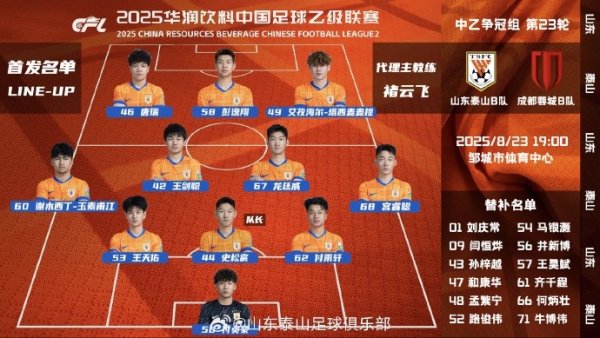 中乙联赛第23轮争冠组山东泰山B队主场与成齐蓉城B队首发声势💪