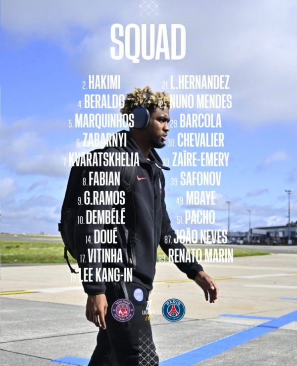 巴黎公布本轮法甲名单：登贝莱领衔，K77、阿什拉夫在列