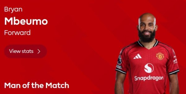 打入曼联生存首球，英超官方：姆伯莫当选曼联3-2伯恩利全场最好