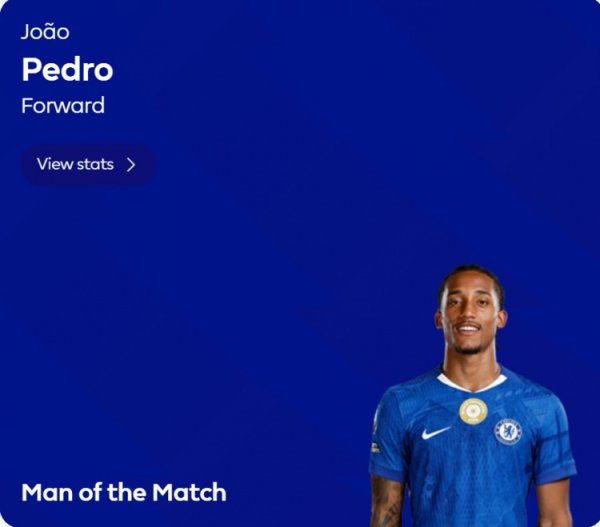 送出助攻！若昂-佩德罗当选切尔西vs布伦特福德全场最好球员