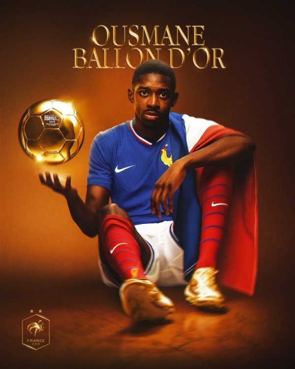 法国队晒海报道贺登贝莱：奥斯曼获取金球奖，恒久载入法国文籍