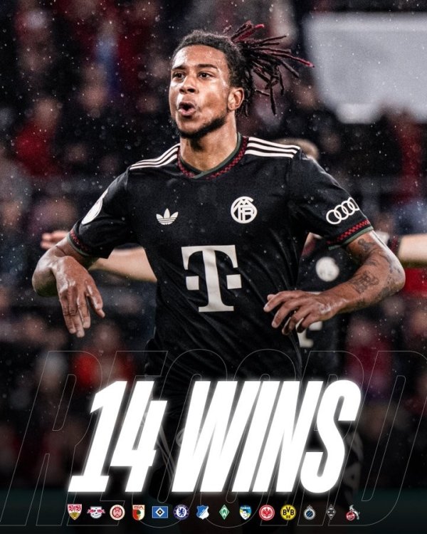 14战全胜！拜仁官推晒海报，庆祝球队创造五大联赛最好开局获利