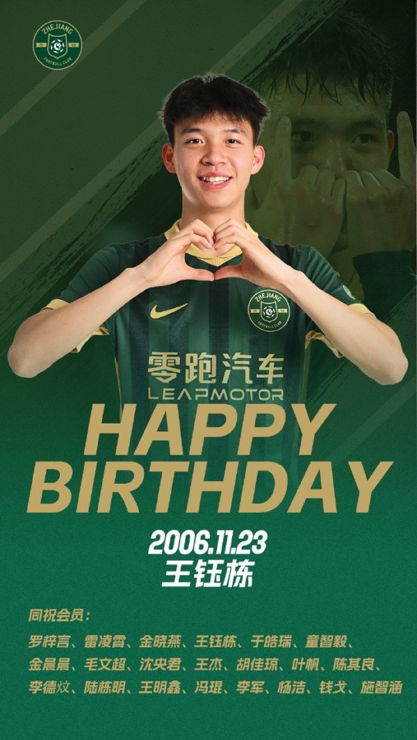 浙江官方祝王钰栋19岁寿辰应许：尽管自信、平缓地招待新的时间